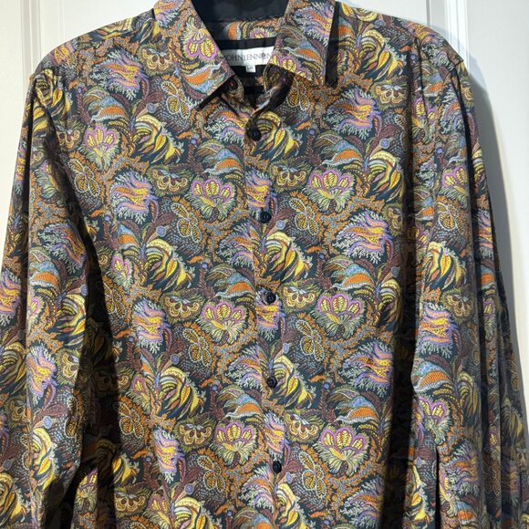 Vintage John Lennon Inspired Paisley Print Button-Up Blouse – Size L – Retro 60s - Picture 3 of 6